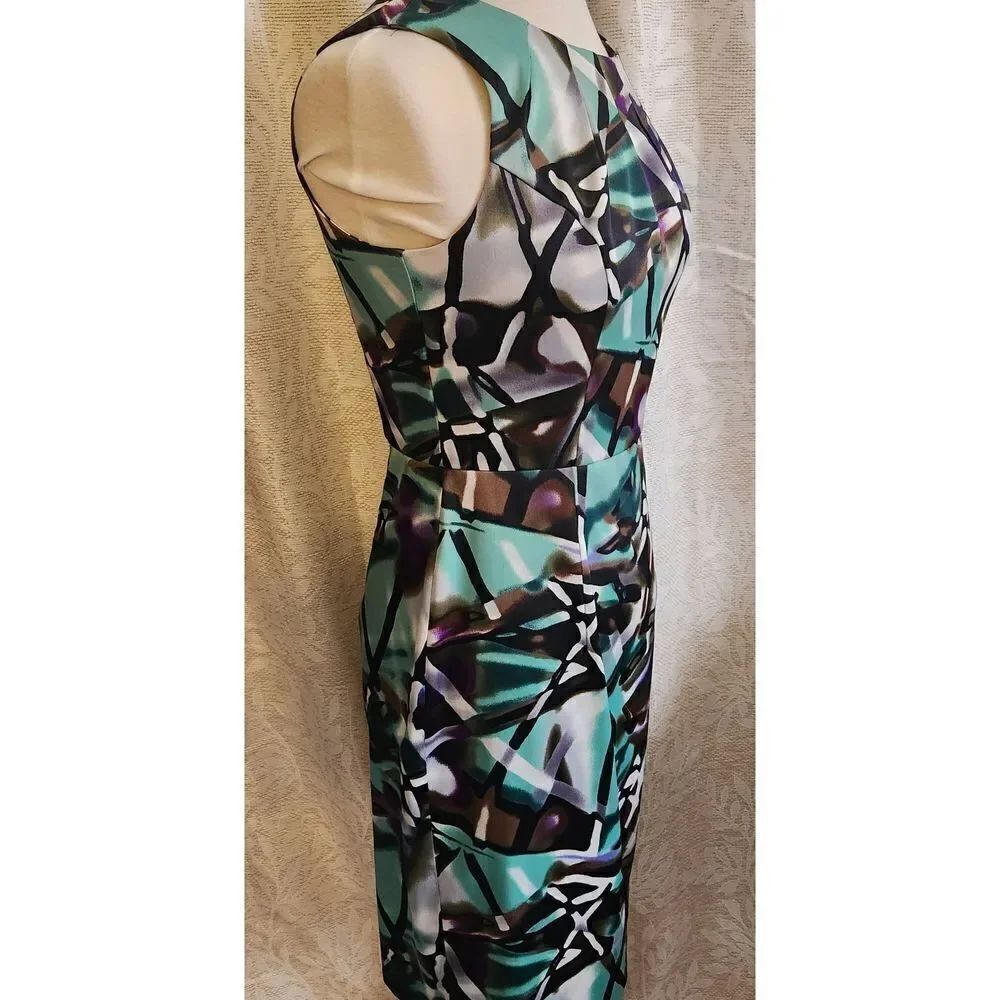 D27 Dressbarn - beautiful, stylish midi dress Pleated Neckline - purple & green - Picture 2 of 8